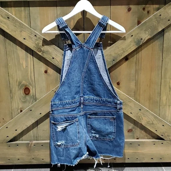 DENIM AEO AMERICAN EAGLE OUTFITTERS OVERALLS DISTRESSED RIPS SIZE SMALL - Picture 2 of 9